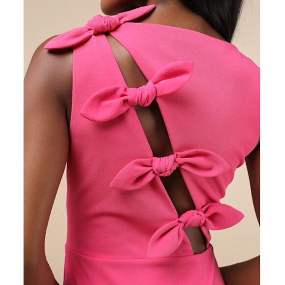 LULU'S SZ L Perfected Poise Hot Pink Bow Cutout Column Maxi Dress NEW 0B4 - Picture 2 of 11